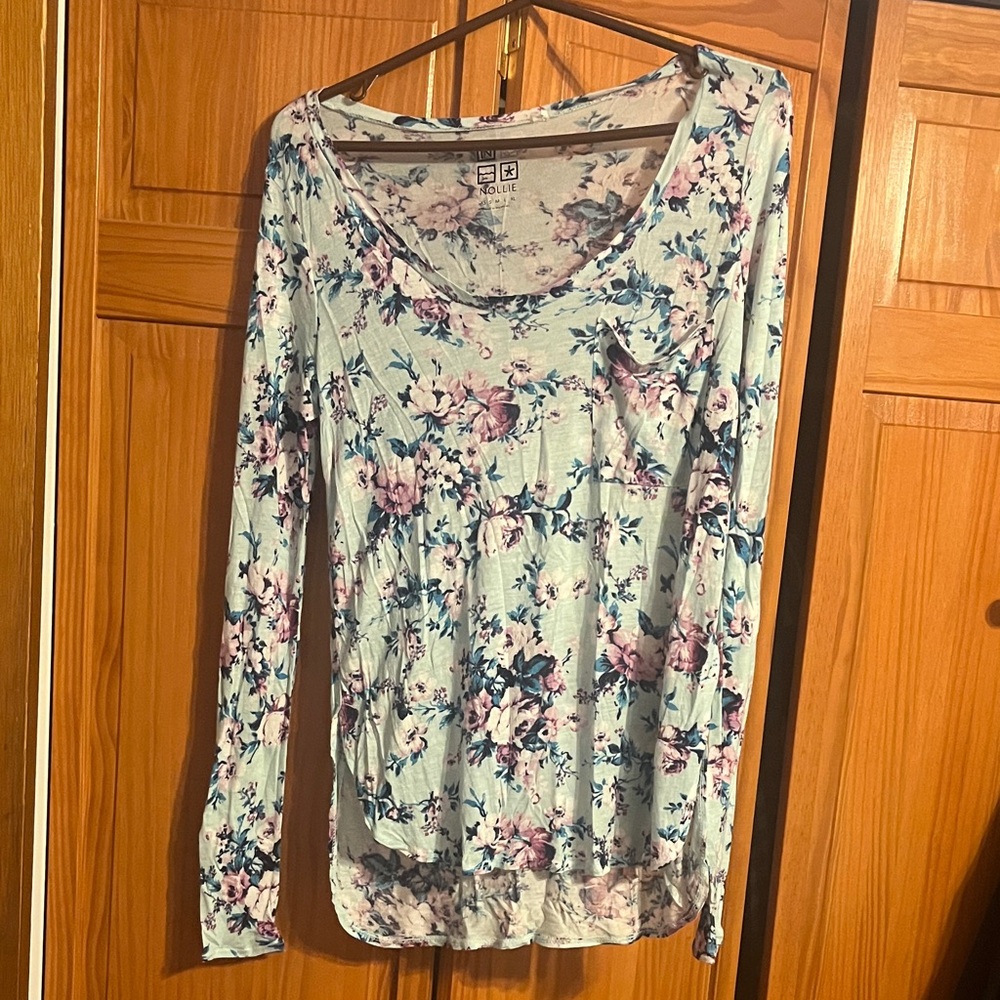 NWOT Nollie Floral Long Sleeve Top - Blue and Pink